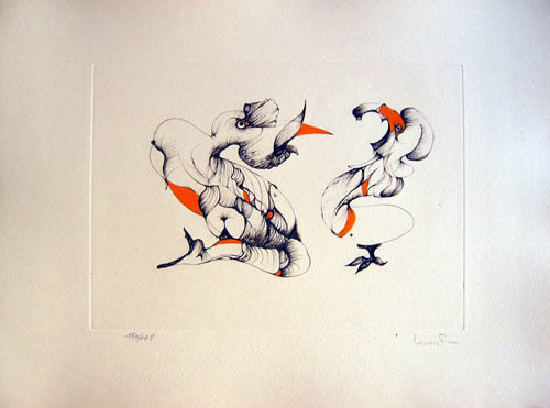 Leonor Fini - Plate 8 - C'est ainsi: avec de mauvaises habitudes... - Le Temps de la Mue - 1975 hand colored etching